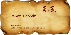 Rencz Bennó névjegykártya